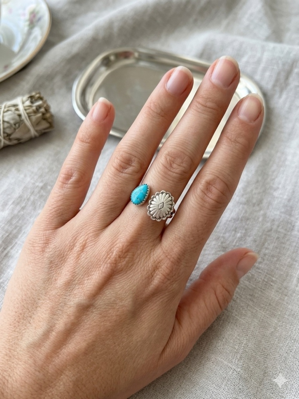 NWT Sonoran Blue Turquoise Sterling Silver Concho Ring 🔥🔥🔥